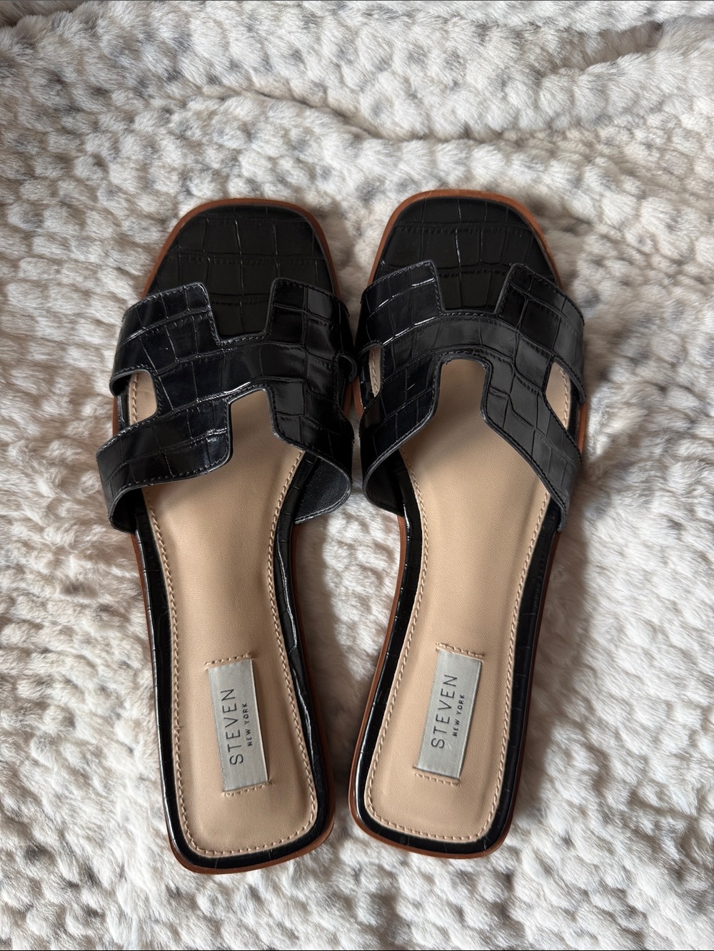 Steve Madden Black Croc-Embossed Slide Sandals